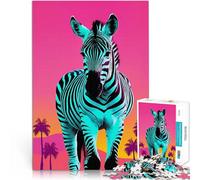 Puzzle 1000 pezzi per adolescenti Zebra al neon con palme Gioco intellettuale giocattolo con pezzi completamente interconnessi di forma casuale 75x50cm