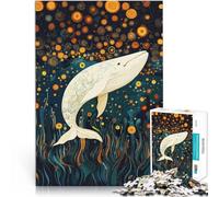 Puzzle 1000 pezzi per adulti Arte della balena bianca galleggiante Fatto di legno per età 14+ Decorazione della casa Ottimi regali e giocattoli misurare：50x75cm