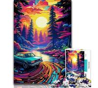 Puzzle 1000 pezzi per adulti Auto al neon nella natura 1000 pezzi per adulti, regalo di compleanno, regali, arte murale per età 14 anni in su (dimensioni 75x50cm)
