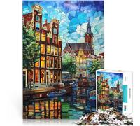 puzzle 1000 pezzi per adulti Bagliore del canale di Amsterdam Giocattoli di gioco impegnativi Giocattoli per la decorazione della casa 75x50cm