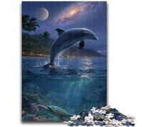 Puzzle 1000 pezzi per adulti Balene sotto il cielo notturno, giocattoli giochi educativi antistress che migliorano l'amore tra coppie 50X75CM