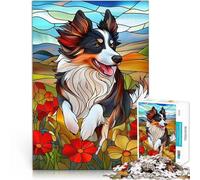 puzzle 1000 pezzi per adulti Border Collie in vetro colorato Giocattoli per l'intrattenimento in famiglia Regalo di opere d'arte 75x50cm