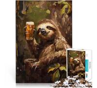 puzzle 1000 pezzi per adulti Bradipo bevitore di birra Difficile da completare ma divertente e umoristico Regali di Babbo Natale segreto 38x26cm