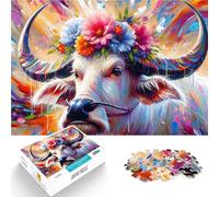 puzzle 1000 pezzi per adulti Bufalo in fiore maestoso in acrilico Vacanza a casa: uccidere il tempo è ideale come regalo per tutta la famiglia 38x26cm