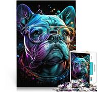 Puzzle 1000 pezzi per adulti Bulldog con occhiali puzzle attività familiare con poster corrispondente e foglio di domande per i 14 anni, 50 x 70 cm