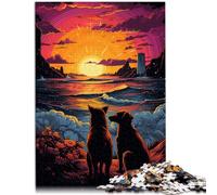 Puzzle 1000 pezzi per adulti cani con il sole sullo sfondo divertenti giochi regalo di compleanno per adolescenti dai 14 anni in su, 50 x 75 cm