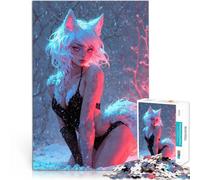 puzzle 1000 pezzi per adulti Carina ragazza volpe bianca in inverno Divertimento in famiglia Decorazioni e regali unici per la casa 52x38cm