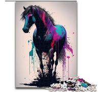 Puzzle 1000 pezzi per adulti, cavalli colorati in legno, ideali per divertimento in famiglia, relax e regali di festa, 50x75cm, festa di compleanno per uomini e donne