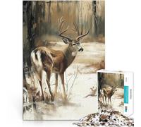 puzzle 1000 pezzi per adulti Cervo dalla coda bianca nei boschi invernali Rompicapo per con pezzi completamente interconnessi di forma casuale 38x26cm