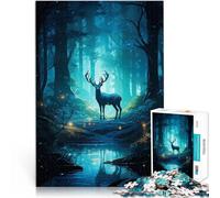 puzzle 1000 pezzi per adulti Cervo nella foresta misteriosa Riduzione dello stress interessante Lista dei desideri con Babbo Natale 75x50cm