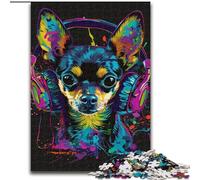 Puzzle 1000 pezzi per adulti Chihuahua DJ Neon in legno, regalo per uomini e donne, per tutti i giorni e occasioni speciali 50x75cm per compleanni, feste e occasioni speciali