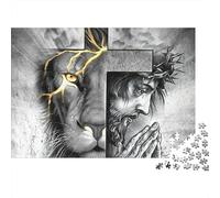 Puzzle 1000 Pezzi per Adulti con Arte Simbolo Cristiano, Leone Croce Gesù Spirituale Difficile, Premium Spesso Resistente Alta Qualità Vivace Sfidante Antistress 52x38cm/1000pz
