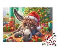 Puzzle 1000 Pezzi per Adulti con Asinello Cappello di Natale, Asinello Cappello di Babbo Natale Regali Albero Difficile, Premium Spesso Resistente Alta Qualità Vivace Sfidante 70x50cm/1000pz