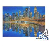 Puzzle 1000 Pezzi per Adulti con Panorama della Città al Tramonto Colori Vivaci, Panorama Città Fiume Riflessi Inverno, Premium Spesso Resistente Alta Qualità Sfidante Difficile 70x50cm/1000pz