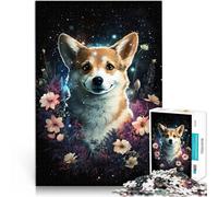 Puzzle 1000 pezzi per adulti Corgi con puzzle floreale pratico gioco rafforza l'amore tra coppie per adolescenti dai 14 anni in su, 26 x 38 cm