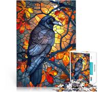 puzzle 1000 pezzi per adulti Corvo in autunno, vetrata colorata Per il divertimento in famiglia Migliorare l'amore tra le coppie 75x50cm