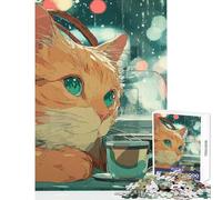 Puzzle 1000 pezzi per adulti Cuffie per gatti Città piovosa Giocattoli antistress Ottimo regalo per giochi Gioco educativo Lista dei desideri con Babbo Natale Dimensioni 50x75cm