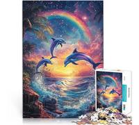 puzzle 1000 pezzi per adulti Delfini che saltano al tramonto arcobaleno Sfida difficile Ogni pezzo è unico - Gioco divertente e stimolante per tutta la famiglia 75x50cm