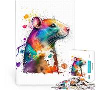 puzzle 1000 pezzi per adulti Dipinto ad acquerello di un ratto Assemblaggio del modello Decorazione murale Regali unici per compleanno e Natale 26x38cm