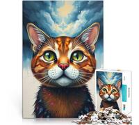 puzzle 1000 pezzi per adulti Dipinto astratto di un gatto, sfondo nuvoloso Analisi e logica Giocattoli per la decorazione della casa 38x26cm