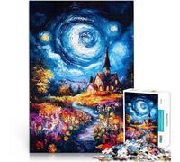 puzzle 1000 pezzi per adulti Dipinto di chiesa con cielo notturno Giocattoli da gioco per regalo di famiglia Regalo di compleanno, regali 38x26cm