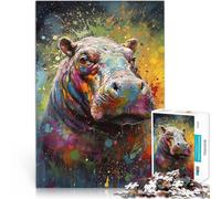 puzzle 1000 pezzi per adulti Dipinto di ippopotamo per il giocattolo di sfida del gioco educativo con poster abbinato e foglio di quiz 50x70cm