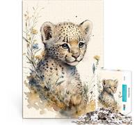 puzzle 1000 pezzi per adulti Dipinto di un simpatico cucciolo di ghepardo Giochi di relax Attività divertenti a casa, regali di compleanno, regali di viaggio, 38x26cm