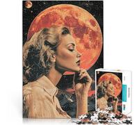 puzzle 1000 pezzi per adulti Donna che osserva la luna rossa Vacanza a casa: uccidere il tempo è ideale come regalo per tutta la famiglia 38x26cm