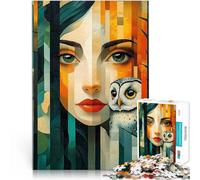 puzzle 1000 pezzi per adulti Donna e gufo nella foresta per il giocattolo di sfida del gioco educativo offerte come regali per tutta la famiglia 38x26cm