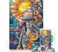 puzzle 1000 pezzi per adulti Donna in preghiera in vetro colorato Analisi e logica Decorazione murale Regali unici per compleanno e Natale 52x38cm