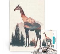 puzzle 1000 pezzi per adulti Doppia esposizione della montagna della giraffa Gioco pratico Migliorare l'amore tra le coppie 75x50cm