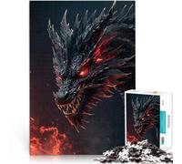 puzzle 1000 pezzi per adulti drago nero arrabbiato del fuoco Sfida di gioco educativo giocattolo con pezzi completamente interconnessi di forma casuale 50x70cm