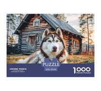 Puzzle 1000 Pezzi per Adulti e Bambini - Husky vicino a Casetta di Legno, Gioco Educativo Stimolante, Gioco Familiare Divertente, 70x50cm