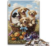 Puzzle 1000 pezzi per adulti e ragazzi Cane in cesto di fiori per bambini dai 14 anni in su Giocattoli antistress Regalo di Natale e compleanno 50x75cm