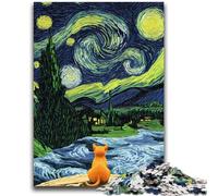 Puzzle 1000 pezzi per adulti e ragazzi, Van Gogh, cielo notturno, gatto, giochi educativi, decorazione per la casa, regalo di compleanno, regali per età 14+, 26x38cm