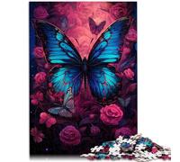 Puzzle 1000 pezzi per adulti, farfalle e fiori blu, regali segreto Santa per adolescenti dai 14 anni in su, 50 x 70 cm