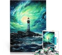 puzzle 1000 pezzi per adulti Faro con cielo verde Difficile da completare ma divertente e umoristico Migliorare l'amore tra le coppie 75x50cm