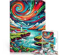 puzzle 1000 pezzi per adulti Faro sotto l'aurora boreale Difficile da completare ma divertente e umoristico Decorazione della casa 38x26cm