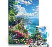 puzzle 1000 pezzi per adulti Fiume Treno Scogliere Mare Antistress Vacanza in patria Uccidere il tempo Regalo di compleanno, regali, arte murale 38x26cm