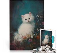 puzzle 1000 pezzi per adulti Gattino bianco tra i fiori Giocattolo educativo intellettuale decomprimente perché è ideale come regalo per tutta la famiglia 75x50cm