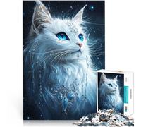 puzzle 1000 pezzi per adulti Gatto bianco con gli occhi azzurri Gioco di famiglia antistress sfida difficile Regalo per i compleanni 38x26cm