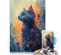 puzzle 1000 pezzi per adulti Gatto blu tra i fiori Antistress Vacanza in patria Uccidere il tempo Lista dei desideri con Babbo Natale 75x50cm