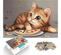 puzzle 1000 pezzi per adulti Gatto carino che mangia la pizza Gioco impegnativo e gioco in famiglia è ideale come regalo per tutta la famiglia 50x70cm