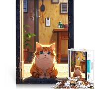 puzzle 1000 pezzi per adulti Gatto carino sulla porta Antistress Vacanza in patria Uccidere il tempo Lista dei desideri con Babbo Natale 38x26cm