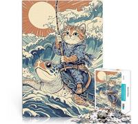 puzzle 1000 pezzi per adulti Gatto che cavalca una tartaruga sulle onde Difficile e sfidante Collezione di artisti, Belle arti 70x100cm
