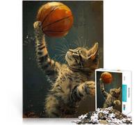 puzzle 1000 pezzi per adulti Gatto che gioca a basket Difficile da completare ma divertente e umoristico Collezione di artisti, Belle arti 75x50cm