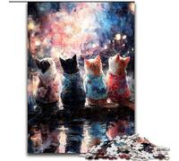 Puzzle 1000 pezzi per adulti Gatto che guarda i fuochi d'artificio Puzzle impossibili per adulti 50X75CM Idea regalo di compleanno, gioco rompicapo impegnativo
