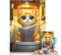 puzzle 1000 pezzi per adulti Gatto che legge il giornale sul water Giocattoli educativi Attività divertenti a casa, regali di compleanno, regali di viaggio, 52x38cm