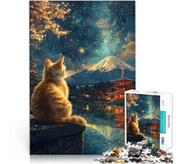 puzzle 1000 pezzi per adulti Gatto che osserva il Monte Fuji e la Pagoda Giappone Van Gogh apprendimento educativo Opera d'arte 75x50cm