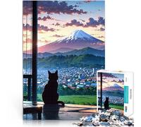 puzzle 1000 pezzi per adulti Gatto che osserva il Monte Fuji Per il divertimento in famiglia Regalo di compleanno, regali, arte murale 75x50cm